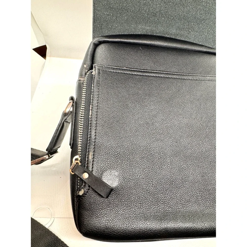 Set of 2 Faux Leather Crossbody Messenger Bags Black Brown Travel Satchel‎
